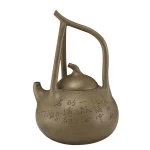 清曼生铭南瓜提梁紫砂壶，曼生十八式，段泥紫砂古壶，壶身刻诗文煮白石泛绿云一瓢细酌邀桐君